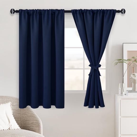 JIUZHEN Short Curtains Half Window Curtains for Bedroom - Cafe Room Darkening Privacy Energy Saving Blackout Curtain Panels for Bathroom, Set of 2 Panels with Tiebacks, 38 x 54 Inch Length, Navy Blue
