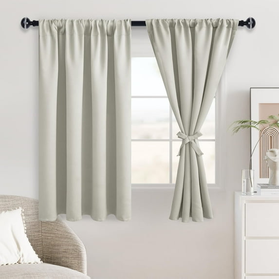 JIUZHEN Short Curtains Half Window Curtains for Bedroom - Cafe Room Darkening Privacy Energy Saving Blackout Curtain Panels for Bathroom, Set of 2 Panels with Tiebacks, 38 x 54 Inch Length, Ivory