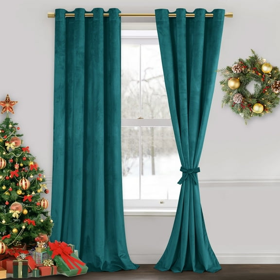 JIUZHEN Teal Velvet Curtains 108 inches - Soft Retro Velvet Blackout Grommet Curtains Thermal Insulated Noise Reducing Window Drapes for Party/Hotel Hall, 52W x 108L, Set of 2 Panels