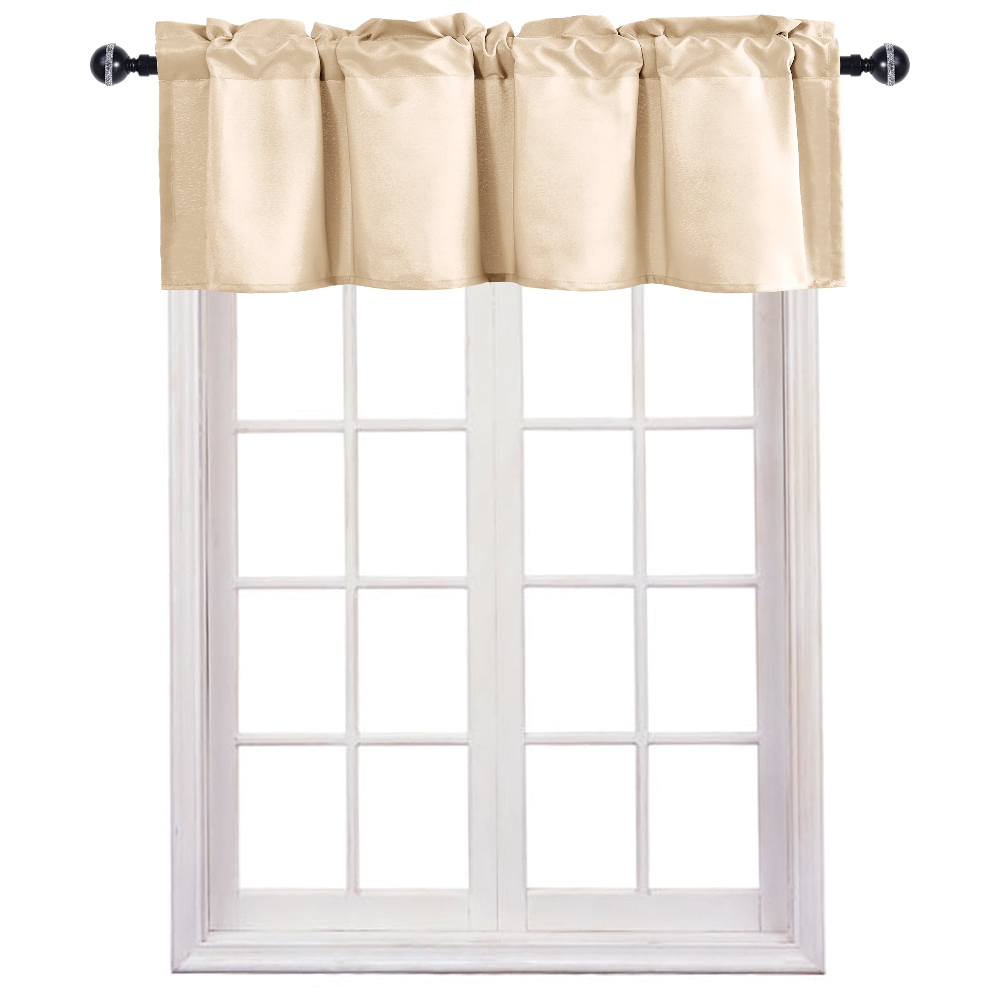 JIUZHEN Valance Curtains for Kitchen Window Valances for Living Room/Basement Window Curtains Bathroom Thermal Insulated Short Rod Pocket Curtain Panels, Beige,42 x 12 Inches,1 Panel