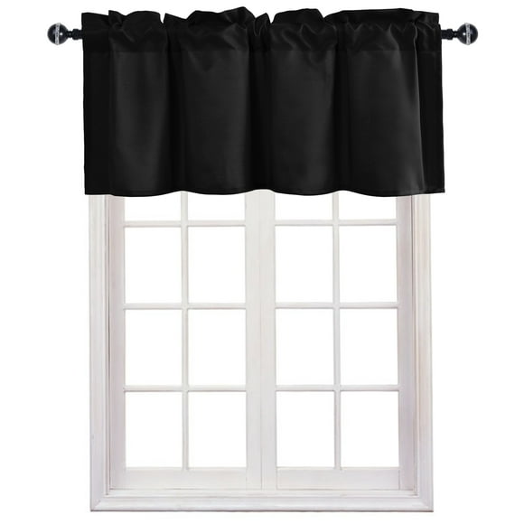 JIUZHEN Valance Curtains for Kitchen Window Valances for Living Room/Basement Window Curtains Bathroom Thermal Insulated Short Rod Pocket Curtain Panels, Black,42 x 18 Inches,1 Panel
