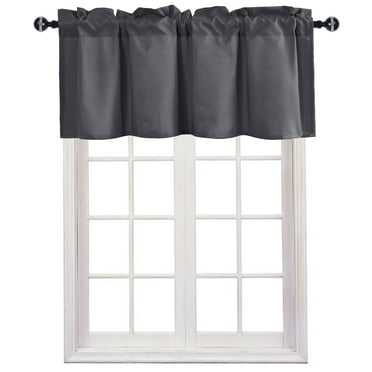 JIUZHEN Valance Curtains for Kitchen Window Valances for Living Room/Basement Window Curtains Bathroom Thermal Insulated Short Rod Pocket Curtain Panels,Dark Grey,42 x 18 Inches,1 Panel