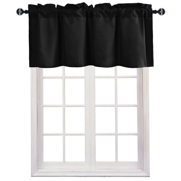 JIUZHEN Valance Curtains for Kitchen Window Valances for Living Room/Basement Window Curtains Bathroom Thermal Insulated Short Rod Pocket Curtain Panels, Black,52 x 18 Inches,1 Panel