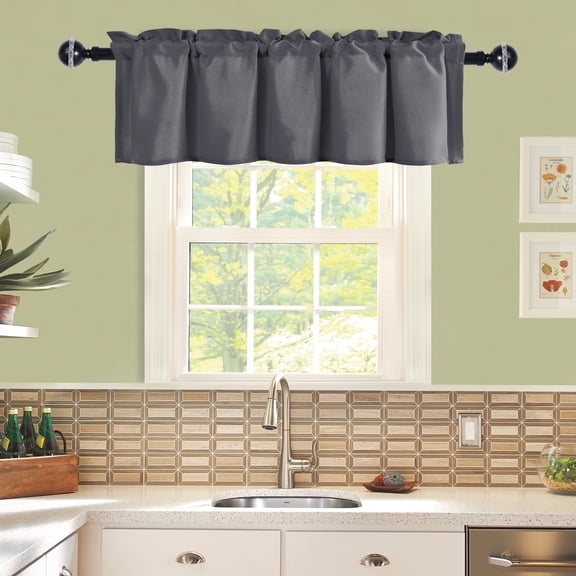 JIUZHEN Valance Curtains for Kitchen Window Valances for Living Room/Basement Window Curtains Bathroom Thermal Insulated Short Rod Pocket Curtain Panels,Dark Grey,60 x 18 Inches,1 Panel