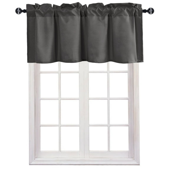 JIUZHEN Valance Curtains for Kitchen Window Valances for Living Room/Basement Window Curtains Bathroom Thermal Insulated Short Rod Pocket Curtain Panels, Grey,42 x 18 Inches,1 Panel