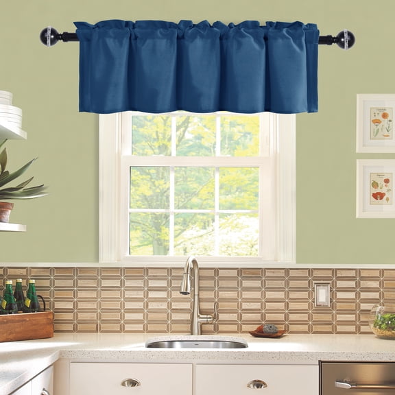 JIUZHEN Valance Curtains for Kitchen Window Valances for Living Room/Basement Window Curtains Bathroom Thermal Insulated Short Rod Pocket Curtain Panels, Royal Blue,60 x 18 Inches,1 Panel