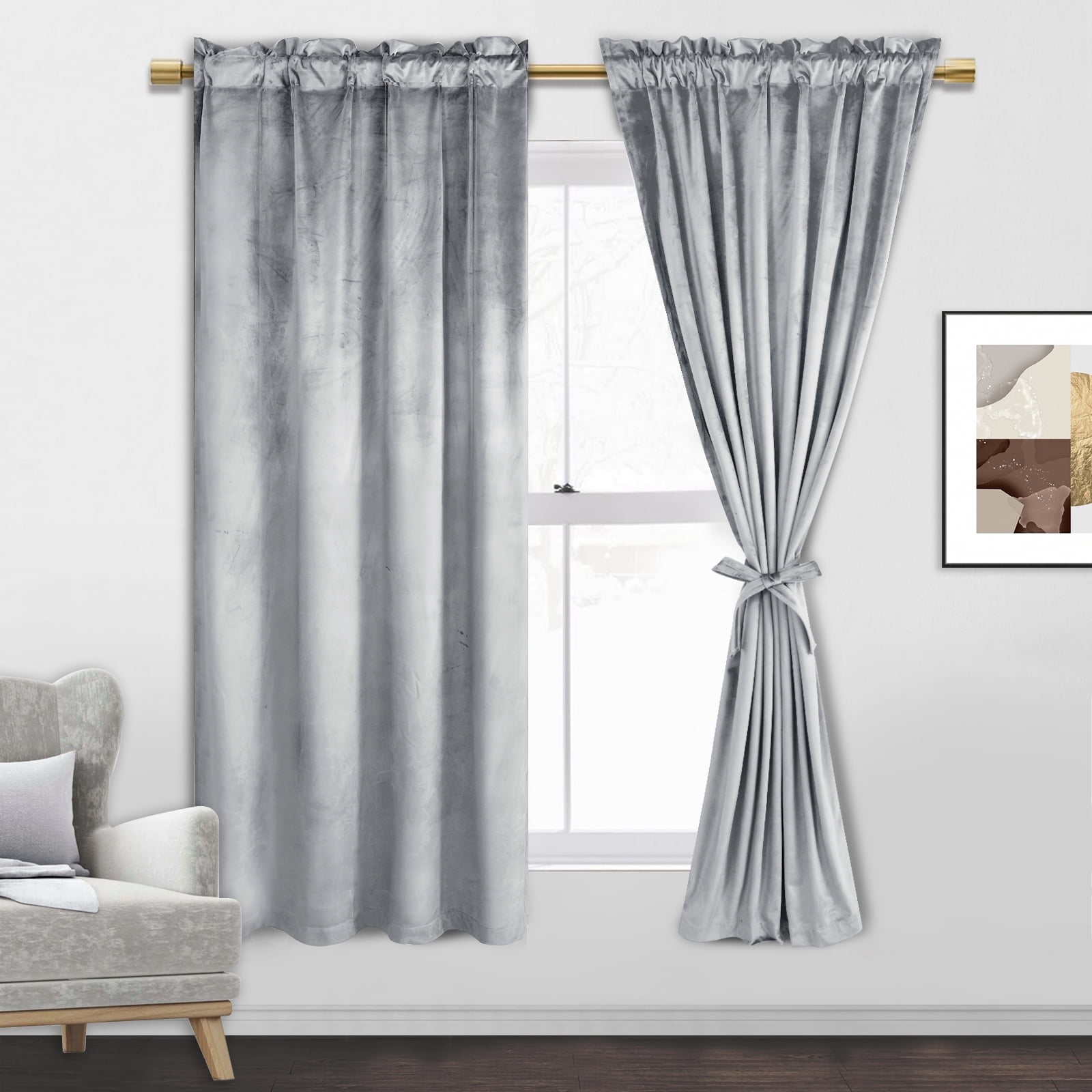 JIUZHEN Velvet Blackout Curtains, 52W x 63L, Thermal Insulated, Set of ...