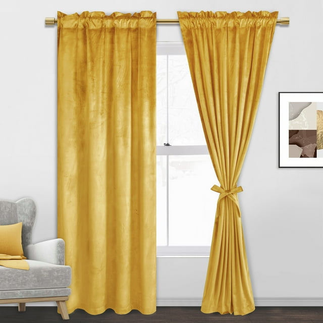JIUZHEN Velvet Blackout Curtains for Bedroom 72 inches Thermal Insualted Room Darkening Rod