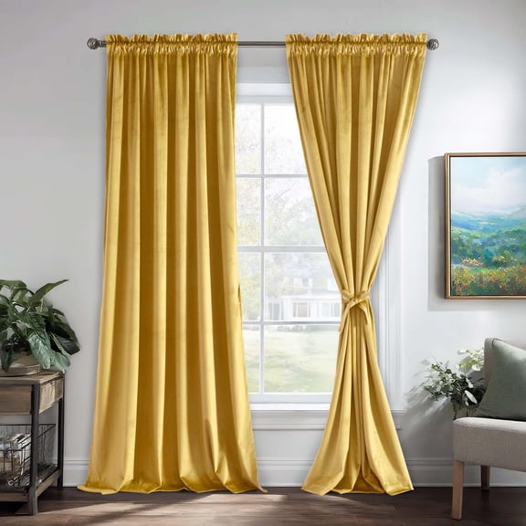 JIUZHEN Velvet Blackout Curtains for Living Room - Thermal Insulated Room Darkening Rod Pocket Window Drapes for Bedroom/Hotel Hall/Wedding, Set of 2 Panels, 52 x 84 inches, Yellow
