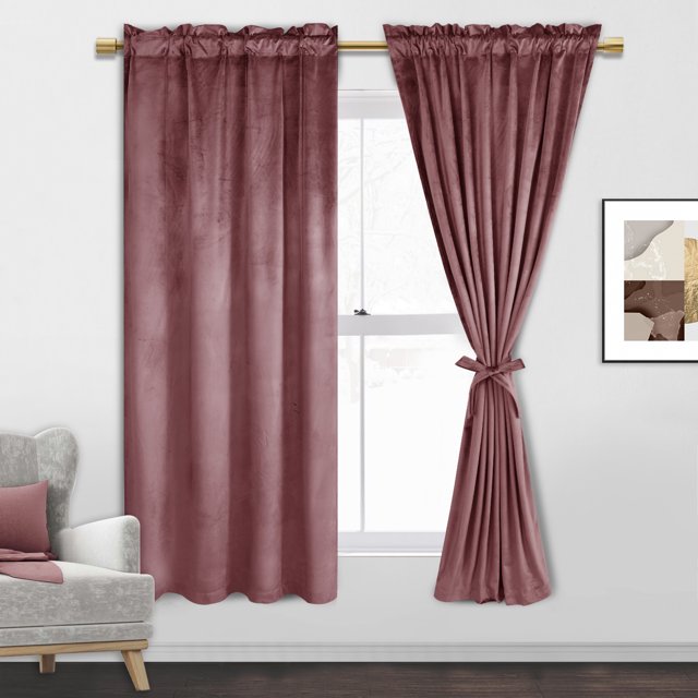 JIUZHEN Velvet Curtains 63 Inch LongSoft Retro Velvet Blackout Thermal