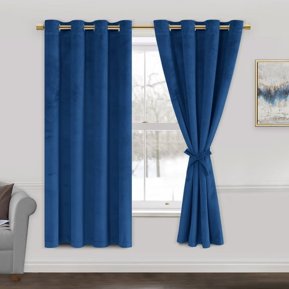 JIUZHEN Velvet Curtains 63 inches Long - Super Soft Room Darkening Thermal Insulating Window Drapes for Bedroom Living Room Dining Backdrop, W 52 x L 63 inch, Blue, 2 Panels