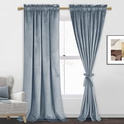 JIUZHEN Velvet Stone Blue Solid Print Contemporary Rod Pocket Blackout Curtain Panel Pairs, 52 x 84 in (2 Panels)