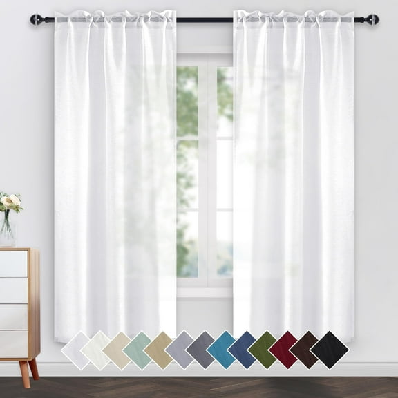 JIUZHEN White Sheer Curtains 63 Inches Long, Light Filtering Semi Transparent Rod Pocket Voile Window Curtains, Elegant Drapes for Living Room, Bedroom, Set of 2 Panels with Tiebacks, W42 x L63