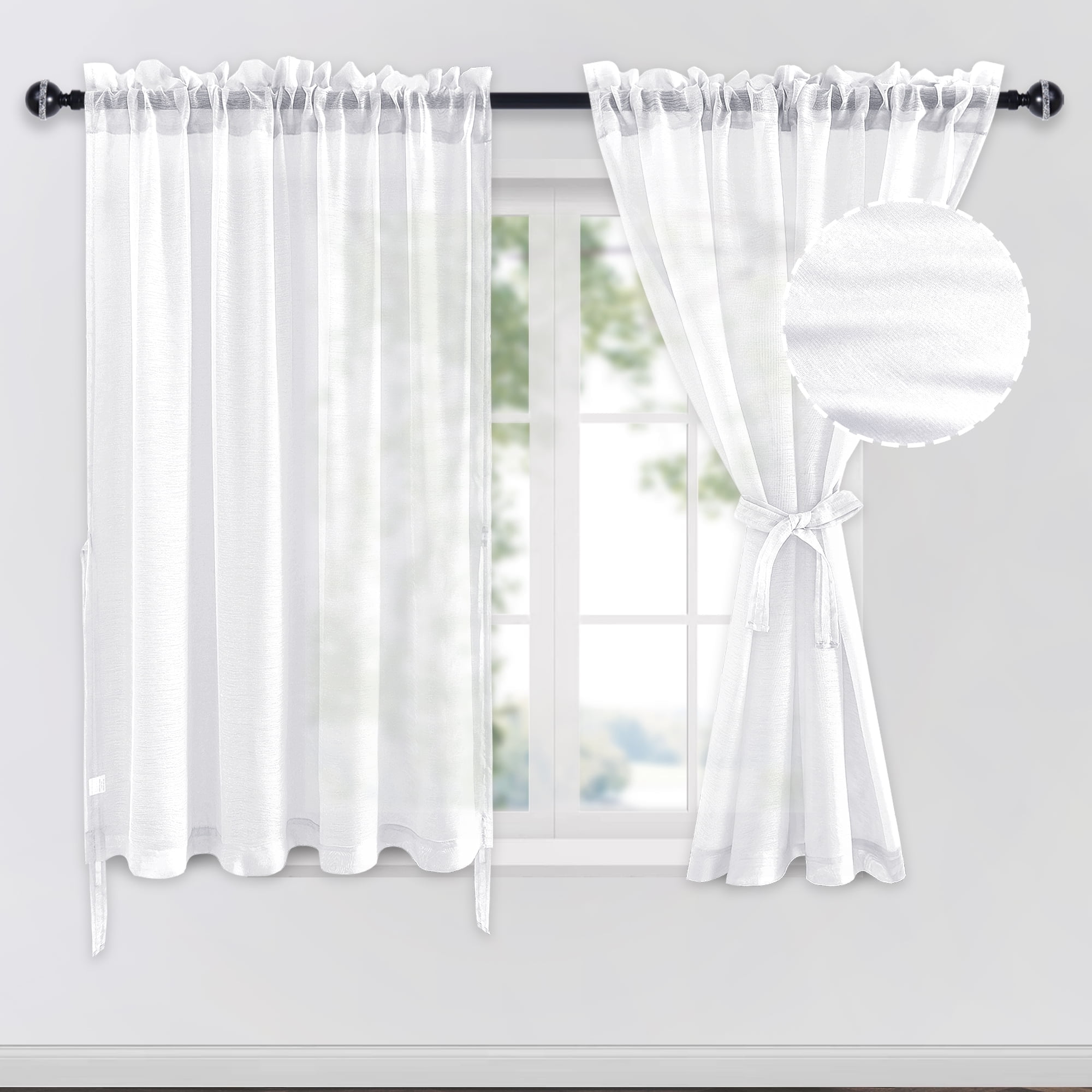 JIUZHEN White Short Sheer Curtains, 54 Inch Long, Light Filtering Voile ...