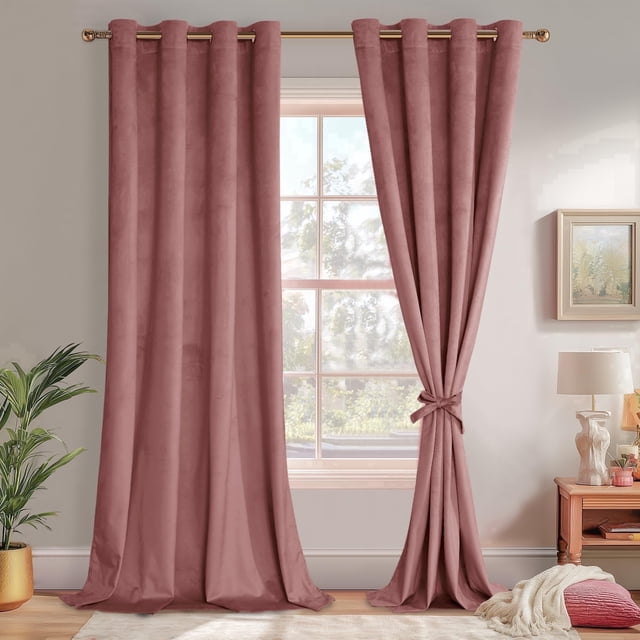 JIUZHEN Wild Rose Velvet Curtains 84 Inches Long with Tiebacks ...