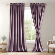 JIUZHEN Lavender Velvet Rod Pocket Blackout Curtains - Thermal Insulated Soft Velvet Window Treatments with Rod Pocket for Bedroom Living Room, 2 Panels with Ti