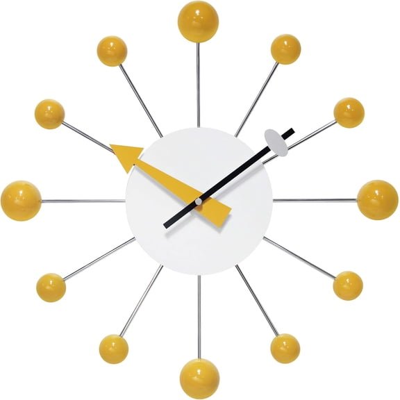 JIXINTECH 15" Orb Spoke Starburst Wall Clock, Saffron Yellow, Analog, Battery Powered, Easy Assemble, Indoor Decor