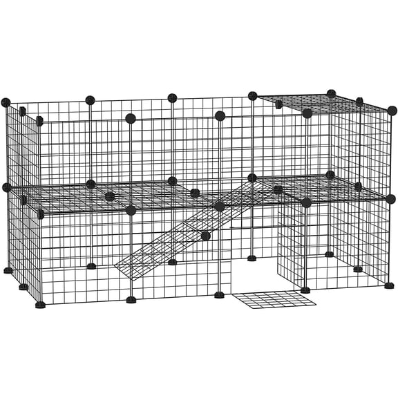 JIXINTECH 36-Panel Small Animal Playpen w/ Door & Ramp, DIY C&C Cage for Guinea Pigs, Rabbits, Hedgehogs - 14"x14" Portable Metal Wire Yard