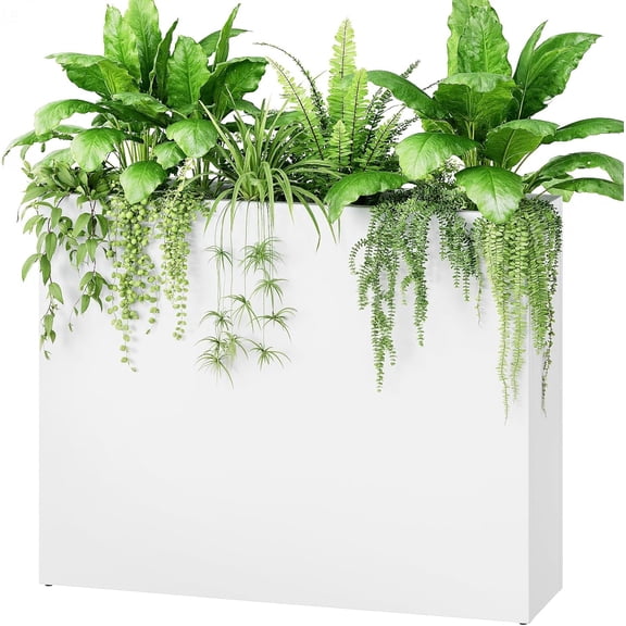JIXINTECH 38" Large Planters for Outdoor Plants, All-Weather Rectangular Metal Planter Box with Removable Insert Shelf, and Modern Design Ideal for Plants, Flowers, Vegetables, Garden, White
