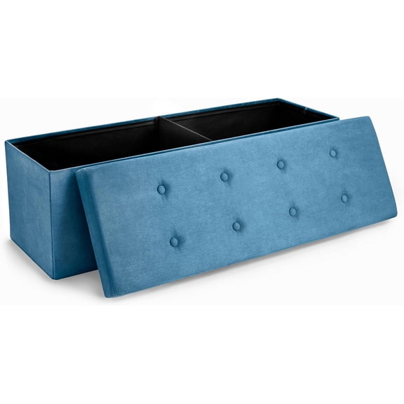 JIXINTECH 43" Collapsible Storage Ottoman Bench, Teal Faux Suede Chest for Toys, Shoes, Hope Chest, Foot Rest, Seat - Space Saving Folding Design