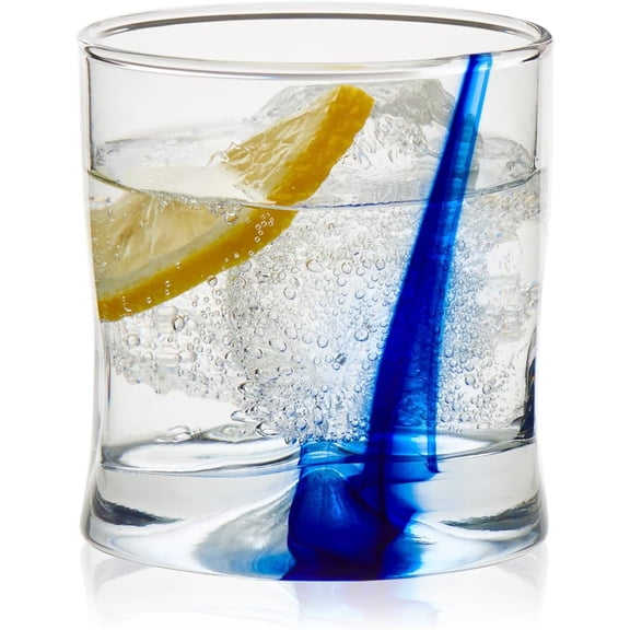 JIXINTECH Blue Ribbon 8-Pc Whiskey Glasses Set, Artisan 4-Dimple Design, Dishwasher Safe Short Drinking Glasses for Family