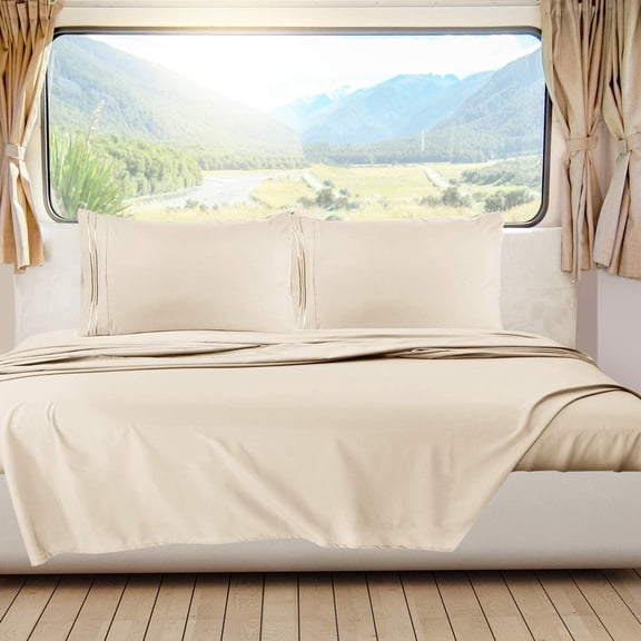 JIXINTECH RV Short Queen Sheets Set, 6-Piece Beige Cream, Hotel Luxury, Super Soft, Wrinkle-Free, Breathable Camper Bedding