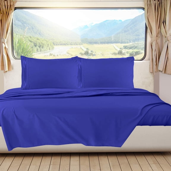 JIXINTECH RV Short Queen Sheets Set, Royal Blue, 6-Piece, Hotel Luxury, Super Soft, Wrinkle-Free, Breathable Camper Bedding