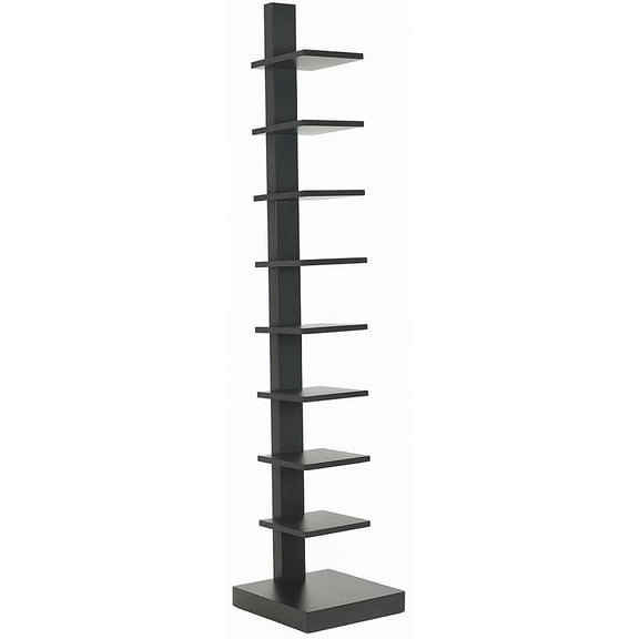 JIXINTECH Standing Spine Bookshelf for Small Spaces, 8-Tier Modern Wood Bookcase, Black, 67"H