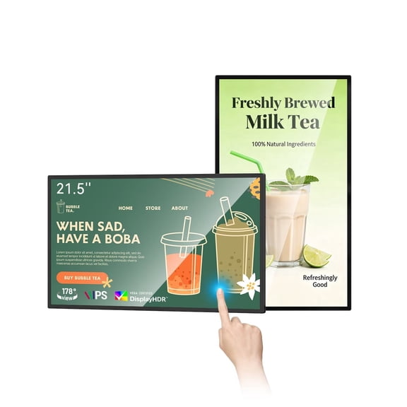 21.5 inch Wall Mount Digital Signage, FHD Touchscreen Monitor Android 14, Multi-Touch Screen Smart Split, Commercial Advertising Display, Time Switch, CMS Management