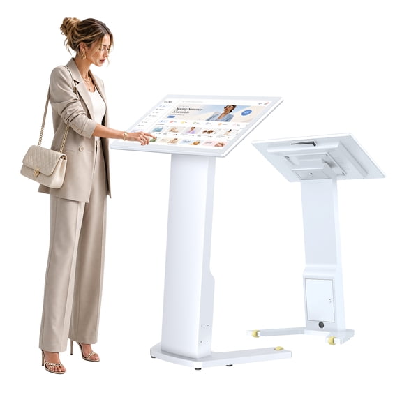 JIYANG 32 Inch Interactive Touch Screen Kiosk, Floor Standing Digital Signage Display with Android 13 4GB+32GB, Self Service Information Kiosk for Retail Store, Hotel, Restaurant, Exhibition