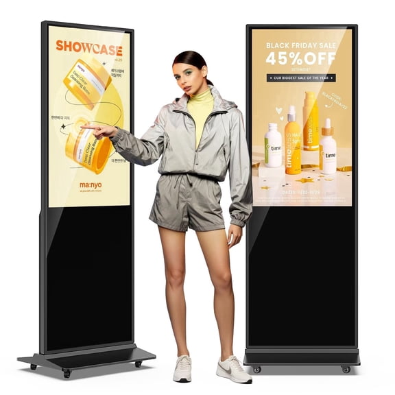43 Inch 2K Indoor Touchscreen Digital Signage Floor Standing Digital Interactive Kiosks LCD Totem Monitor with Android System, Remote Content Management, Retail Store Information Screen Black
