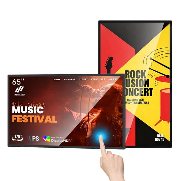 43 inch Wall Mount Digital Signage, FHD Touchscreen Monitor Android 14, Multi-Touch Screen Smart Split, Commercial Advertising Display, Time Switch, CMS Management, HD-MI/ USB/ WiFi