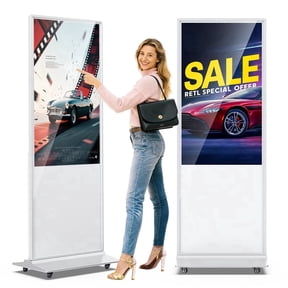 49 Inch Indoor Digital Signage Floor Standing Digital Interactive Kiosks LCD Totem Monitor with Android System, Remote Content Management, Retail Store Information Screen White