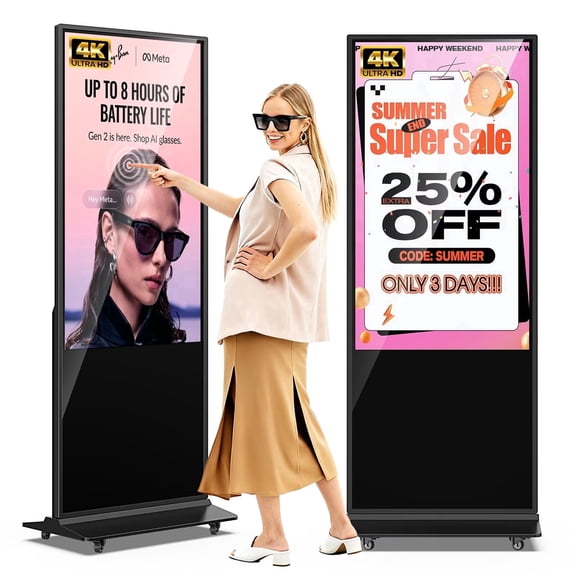 55 Inch 4K Indoor Touchscreen Digital Signage Floor Standing Digital Interactive Kiosks LCD Totem Monitor with Android System, Remote Content Management, Retail Store Information Screen Black