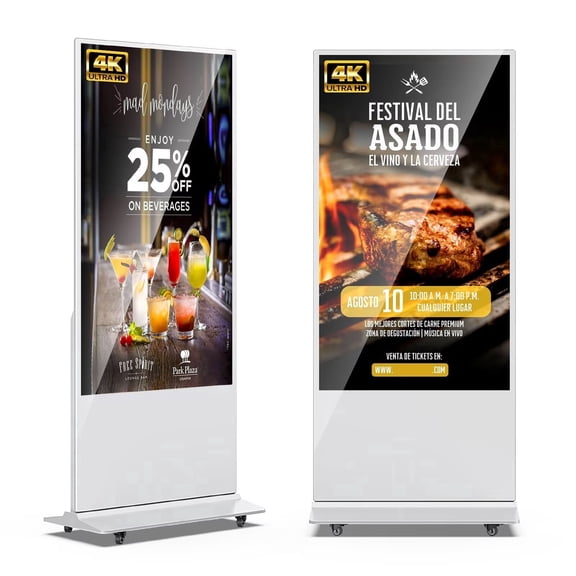 65 Inch 4K Indoor Digital Signage Floor Standing Digital Interactive Kiosks LCD Totem Monitor with Android System, Remote Content Management, Retail Store Information Screen White