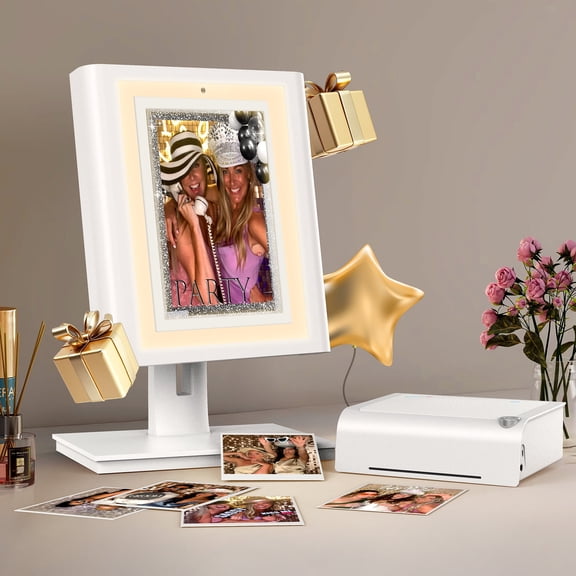 Portable Desktop Photo Booth Machine Touch Screen with Printer and HD Camera, Photobooth with Software APP and Remote Control Photography,LED Surround Light (10.1'')