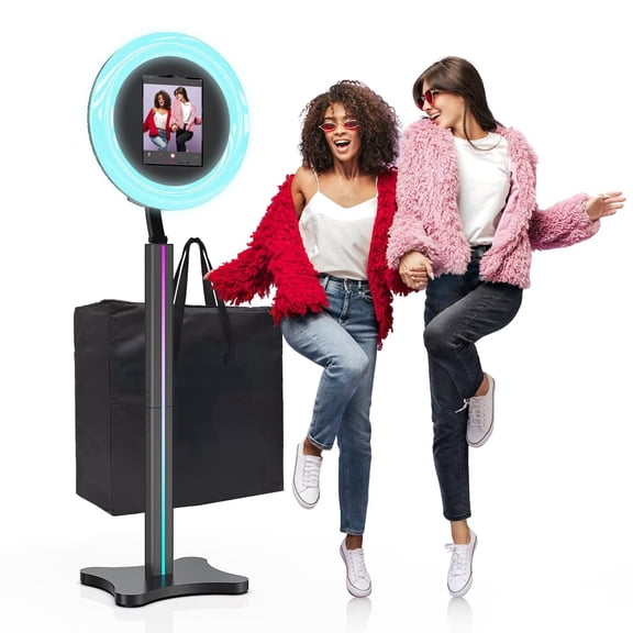 Portable Photo Booth Machine Compatible Any Ipad, PhotoBooth Stand Shell with ChackTok Software Control, RGB Ring Light, Lightweight Perfect for Parties, Wedding, Events