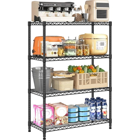 JIZANLJ 4 Tier Shelving Unit NSF Storage Shelves 1000 LBS Capacity Wire Shelves Utility Metal Shelving Heavy Duty Height Adjustable Wire Racks for Garage Closet, 36"x14"x54", Black