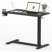 JIZHI Mobile Standing Desk w/Wheels, Pneumatic Laptop Cart, 26-41.7" H Adjustable Sit Stand Desk for Home Office, 27.6"x15.7" Black