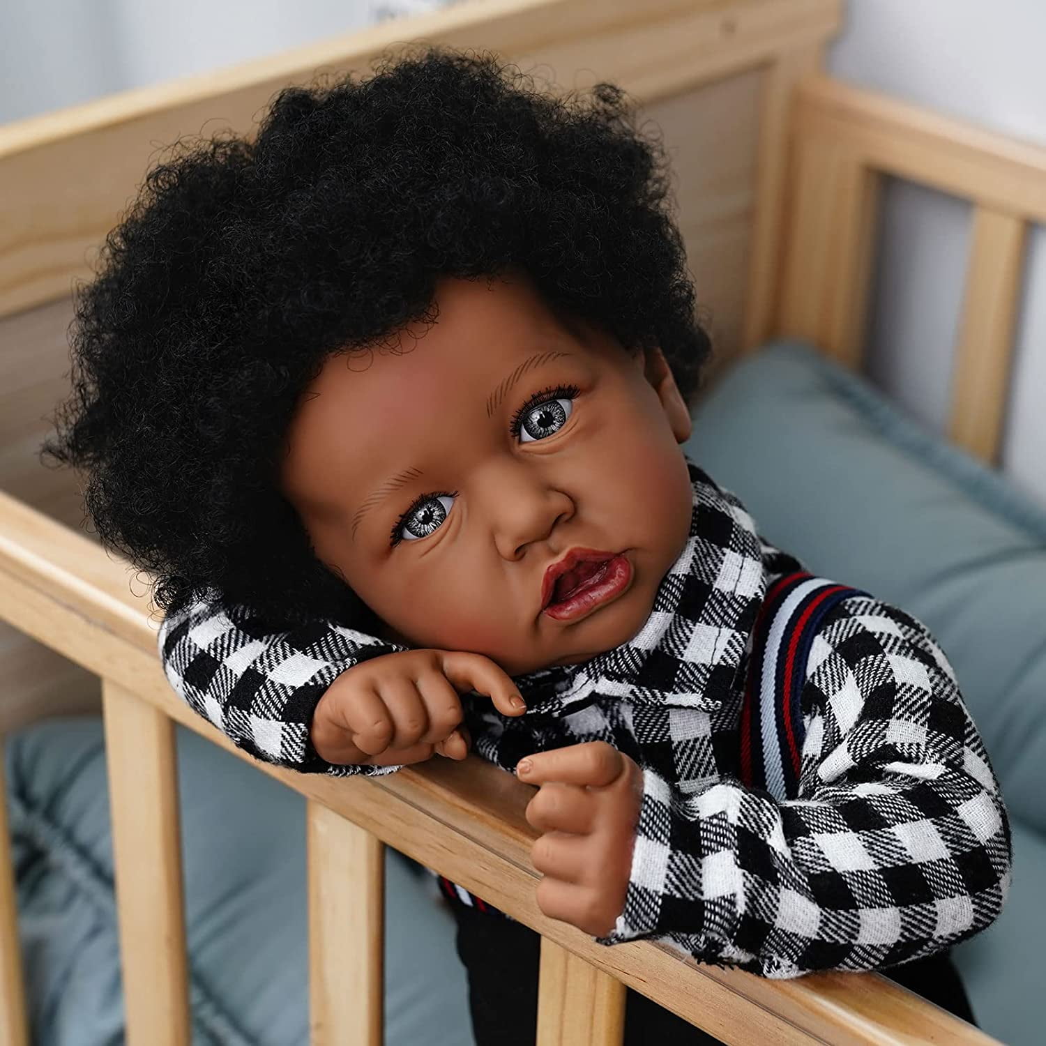 JIZHI Reborn Baby Dolls Black 22 inch Lifelike Soft Body Realistic
