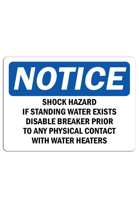 Stickers - Bundle - Safety and Warning Signs Stickers - Notice - Shock Hazard If Standing Water Exists Disable Sign - 10 Pack (10" x 7")