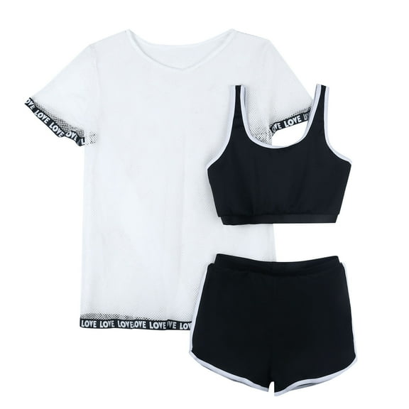 JIaleilei Kids Girls 3 Piece High Waisted Letter Tape Bikini Swimsuit Bathing Suit With Cover Up Kids Swim Suites Girls