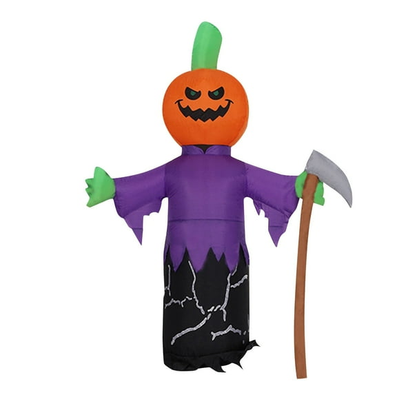 JIhuahe 1.5 Meter Grim Reaper Pumpkin with Axe Inflatable Decoration for Halloween, Party Outdoor Indoor Garden Setup, Glowing Haunted House Prop,white