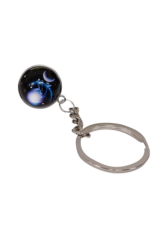 12 Zodiac Signs Keychain with Glow-in-the-Dark Gemstone, Double Sided Glass Ball Design, Personalized Astrology Gift for Bag Pendant,Libra