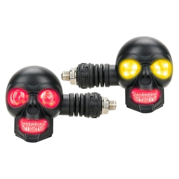 JIhuahe 12V Skull Motorcycle LED Turn Signal Lights, White Amber Dual Color Auxiliary Running Lights for Bike Customization, Maintenance, Safety Accessories,Red