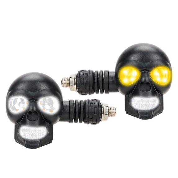 JIhuahe 12V Skull Motorcycle LED Turn Signal Lights, White Amber Dual Color Auxiliary Running Lights for Bike Customization, Maintenance, Safety Accessories,White