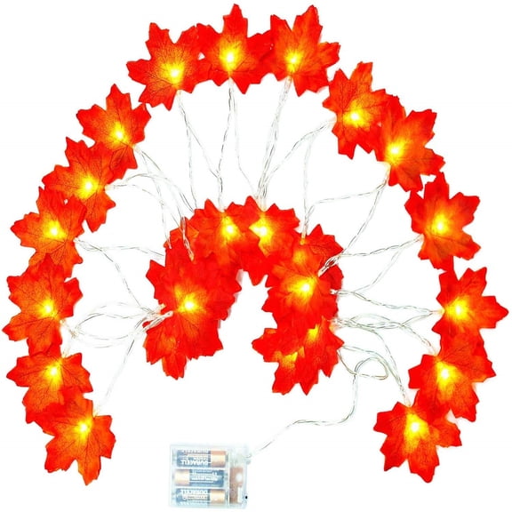 JIhuahe 14FT Fall Maple Leaves String Lights with 30 LED Lights, Battery Operated Maple Garland for Decor,Indoor Outdoor Autumn Party Decoration