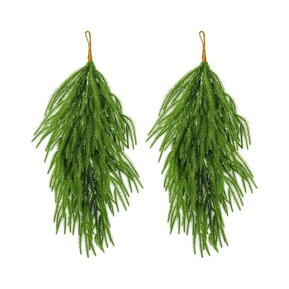 JIhuahe 2-Pack Simulated Soft-Glue Norfolk Needle Wall Hanging, Christmas Tree Upside Down Vine Green Plant Holiday Decoration, Indoor Home Decor