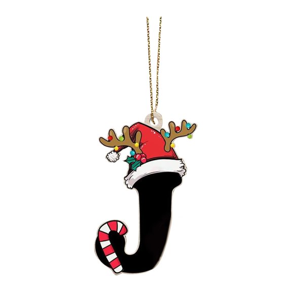 JIhuahe 26 Letters Christmas Tree Ornament DIY Alphabet Pendant, Black Deer Antler Design 2D Flat Decoration, Christmas Atmosphere Decor,J