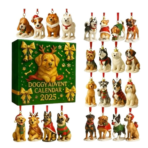 JIhuahe 2D Doggy Advent Calendar Countdown Blind Box with Acrylic Ornaments for Christmas Tree Decor, Holiday Themed Gifts for Dog Enthusiasts and Animal Lovers